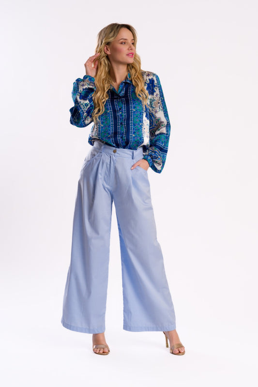 Lavender Wide-Leg Pleated Pants