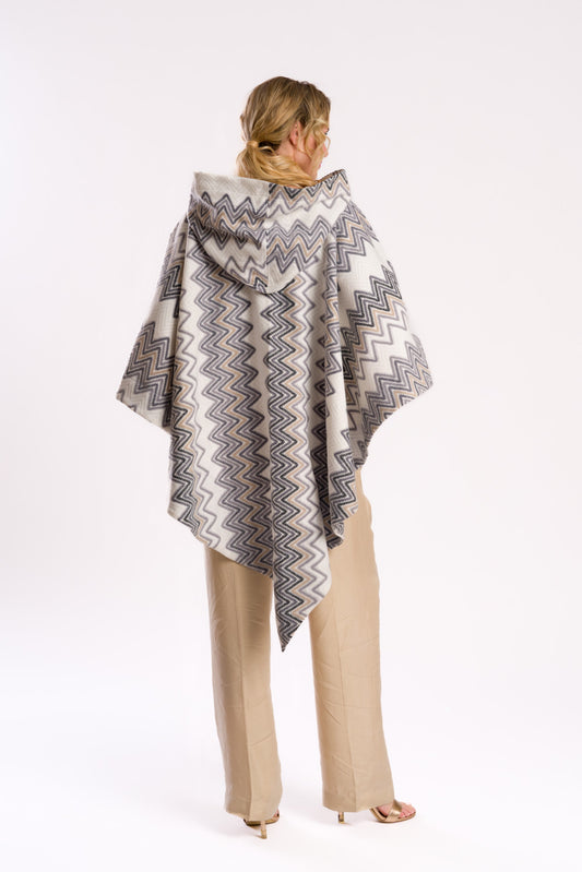 Chevron Pattern Hooded Poncho/Cape