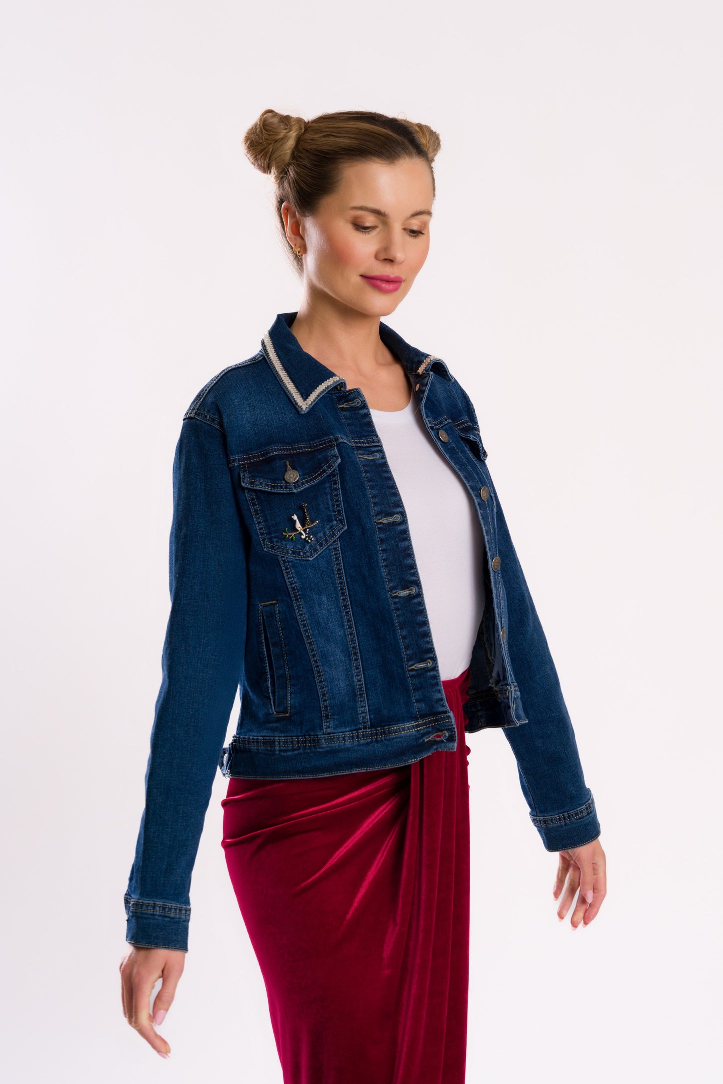 Faux fur applique cat denim jacket #recycled