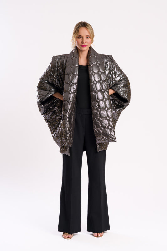The gunmetal puffer poncho