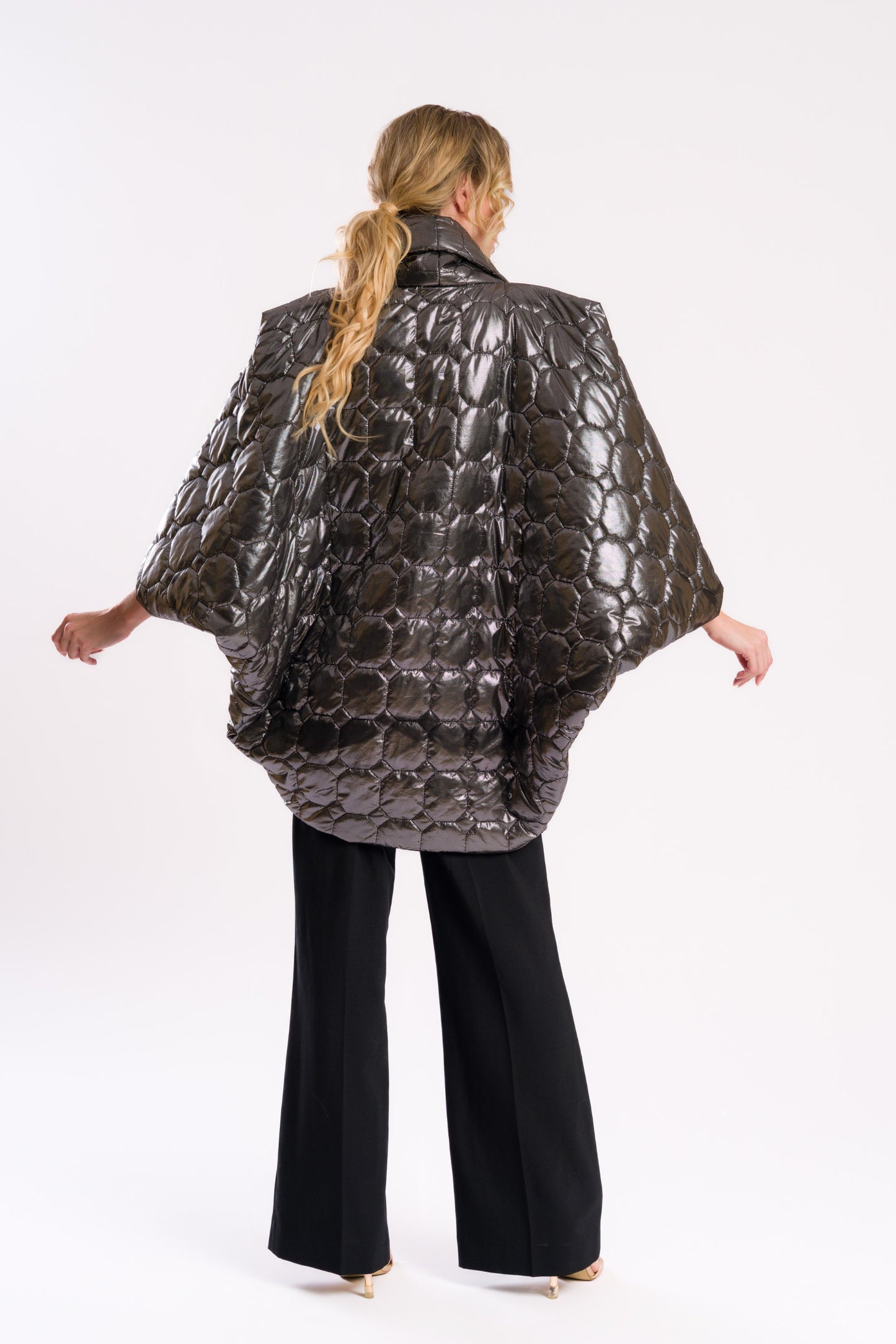 The gunmetal puffer poncho