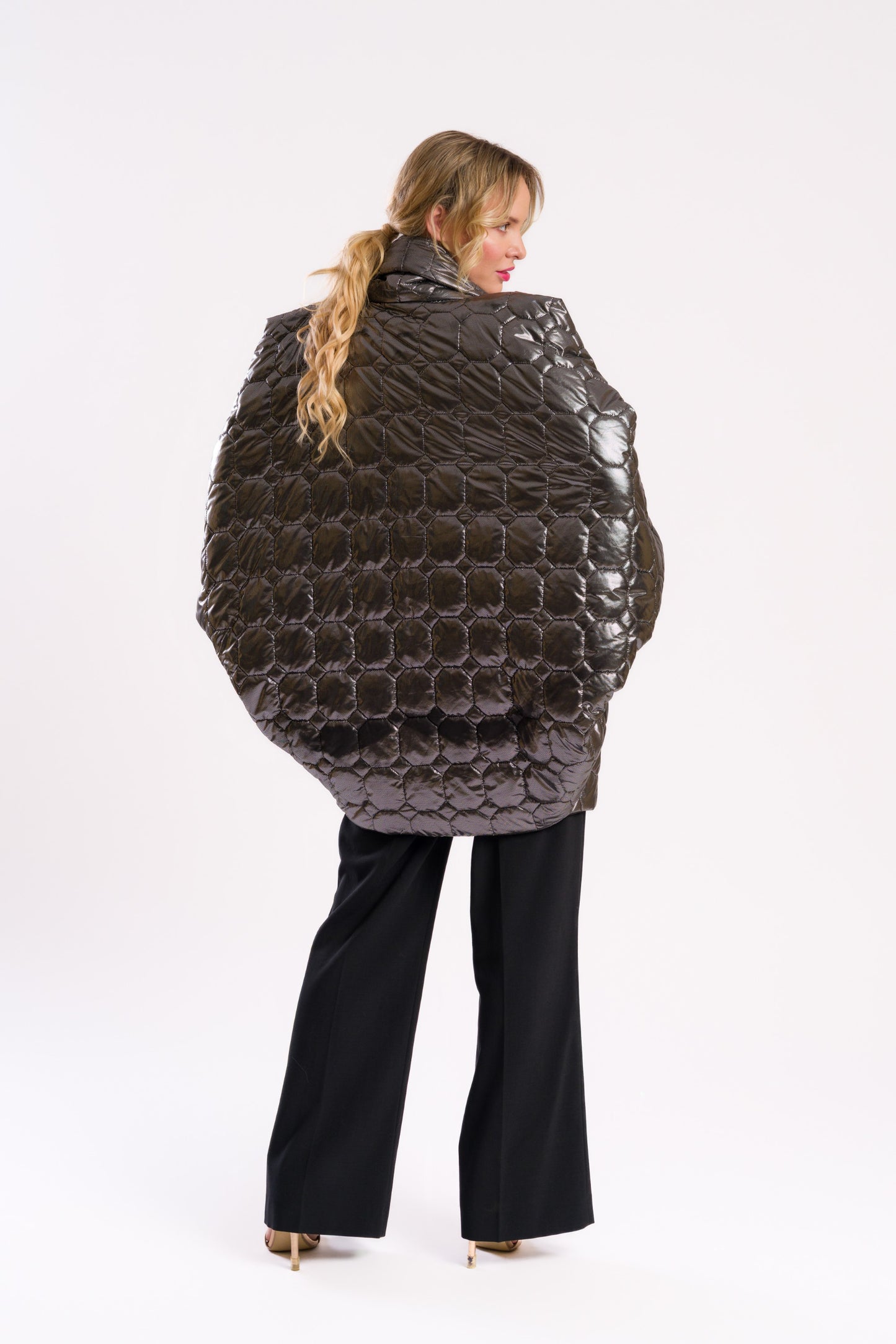 The gunmetal puffer poncho