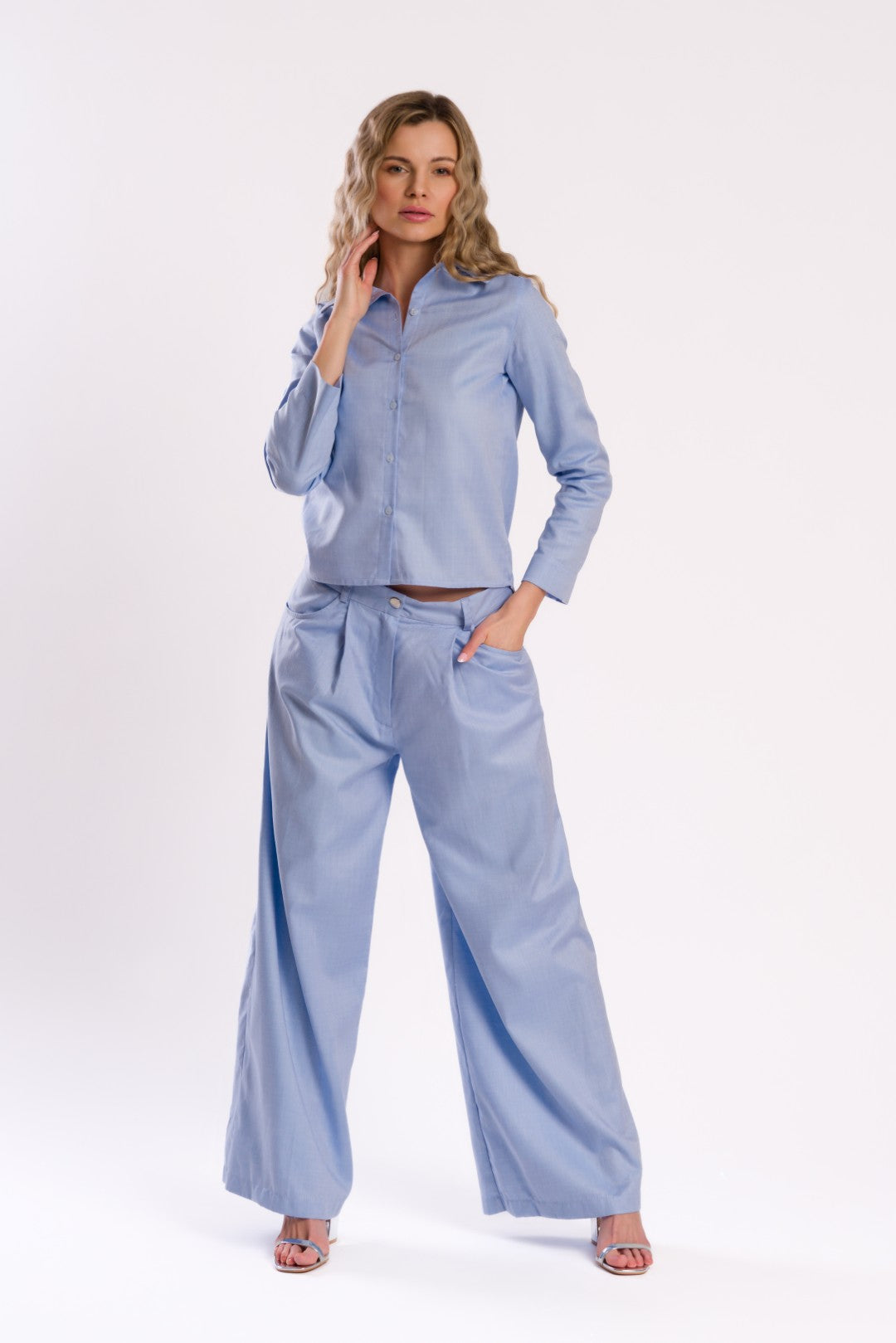 Light Blue Button-Up Shirt Blouse