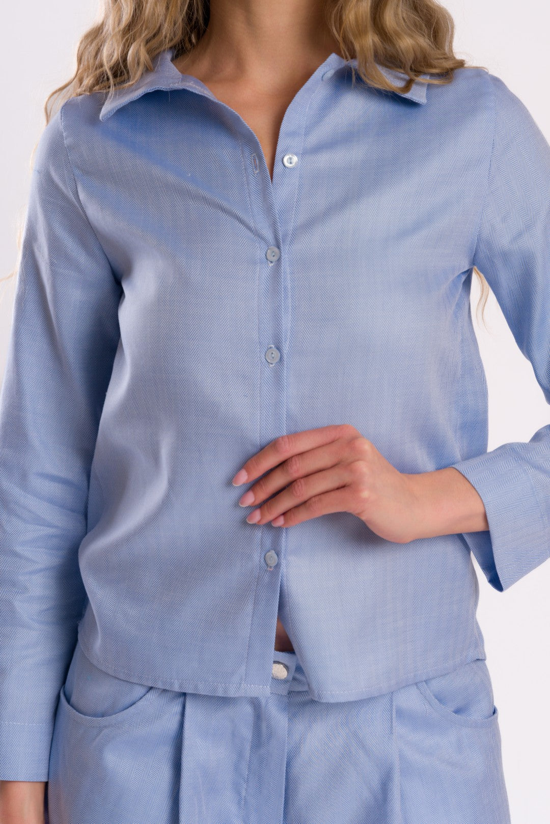 Light Blue Button-Up Shirt Blouse