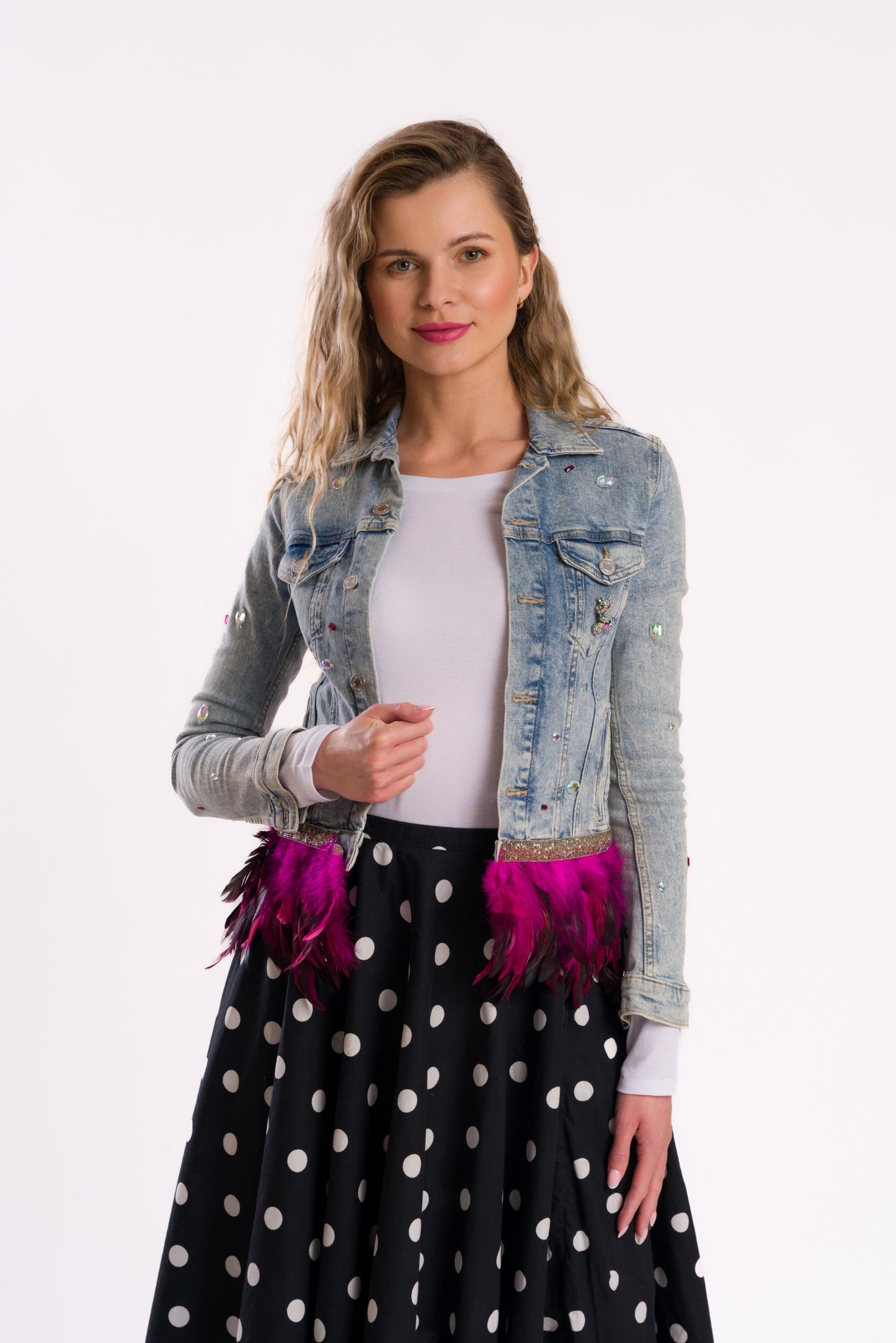 Pink hair girl denim jacket #recycled