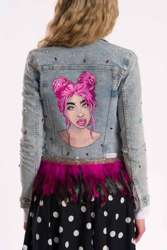 Pink hair girl denim jacket #recycled