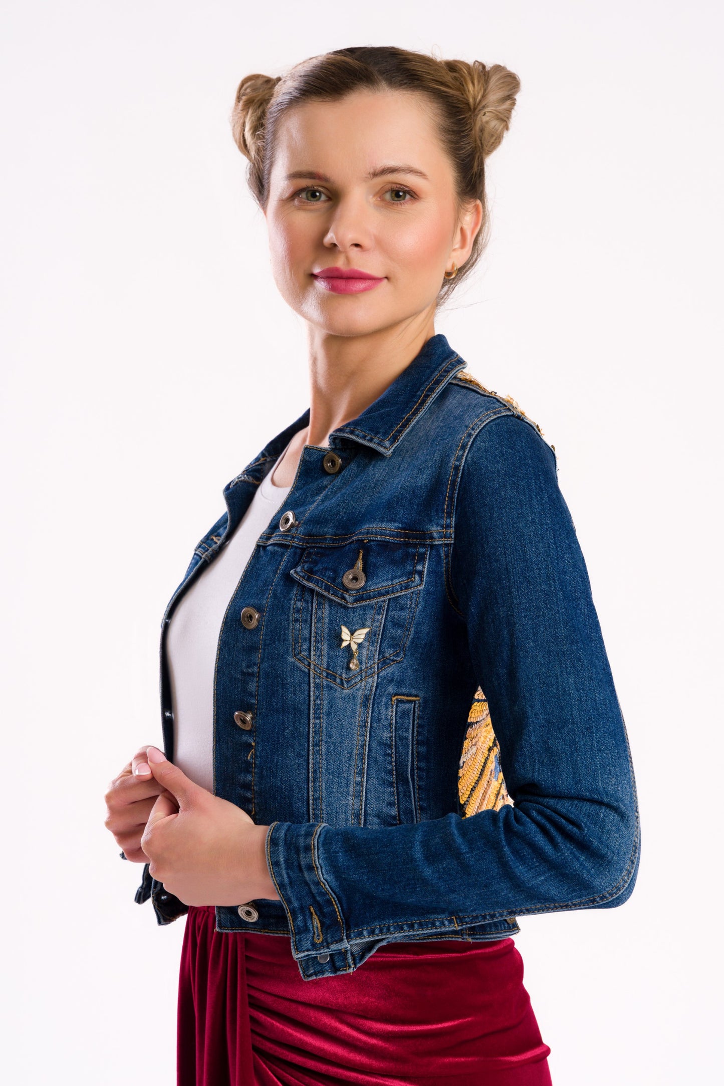 Sequined back butterfly denim jacket #recycled