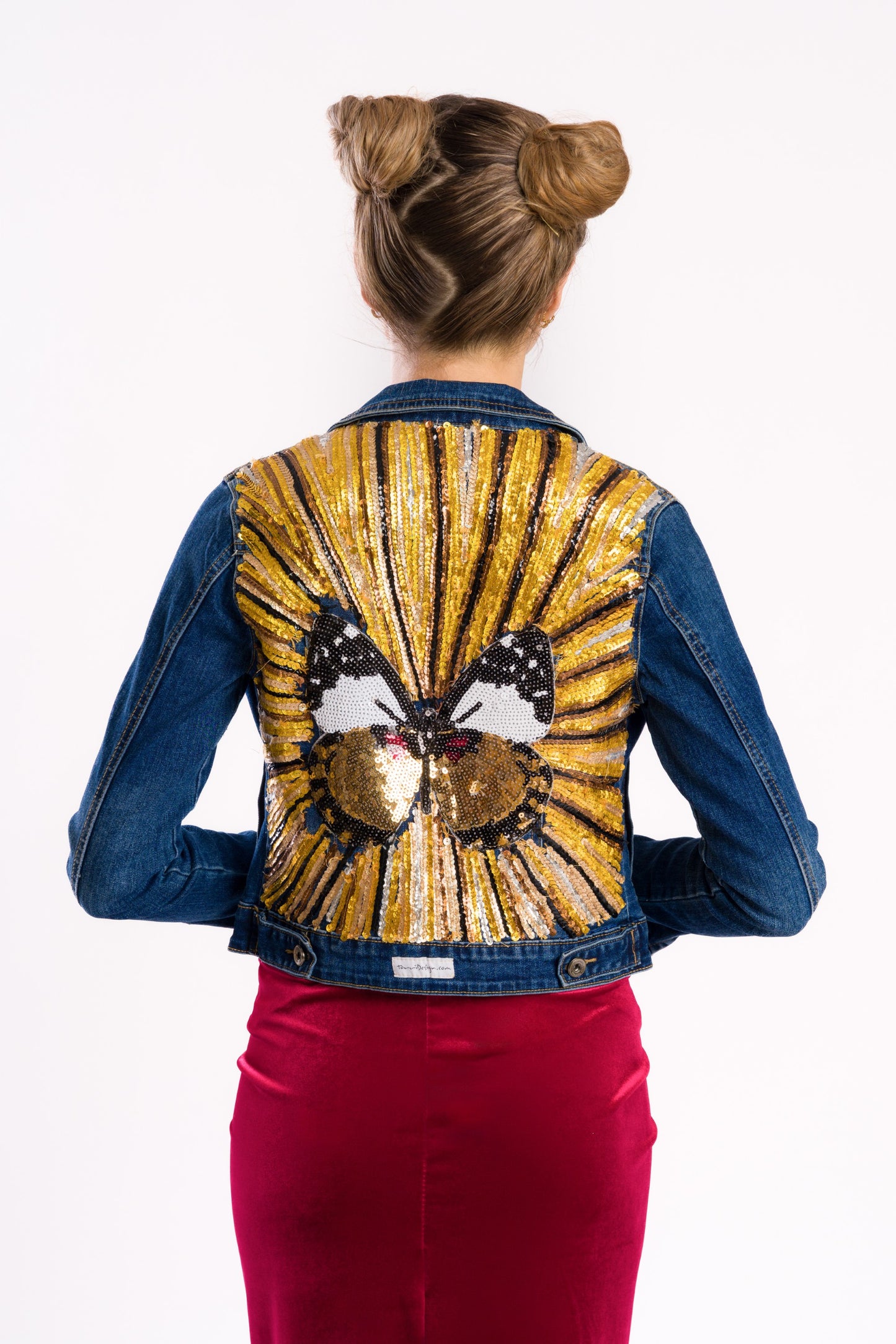 Sequined back butterfly denim jacket #recycled
