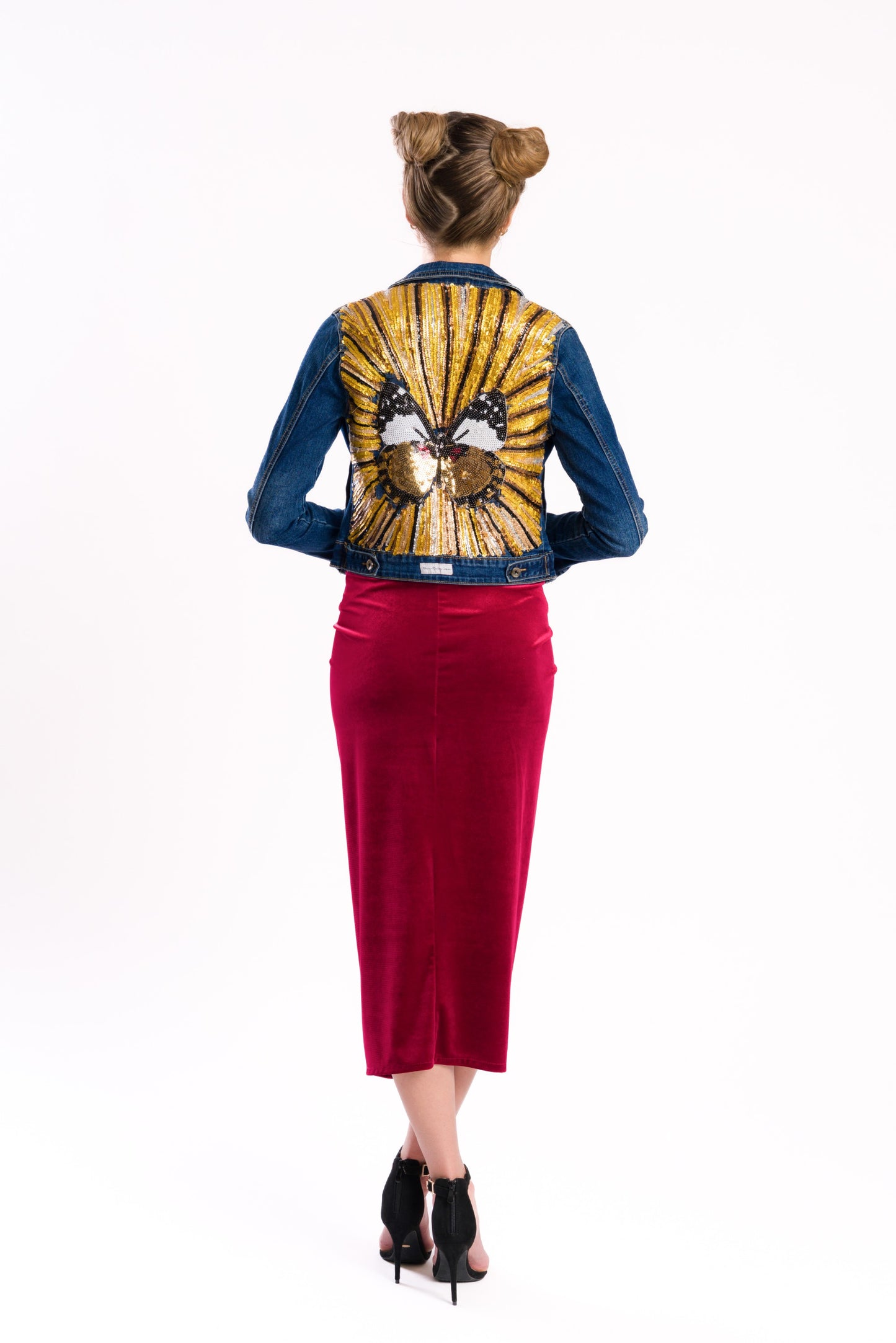 Sequined back butterfly denim jacket #recycled