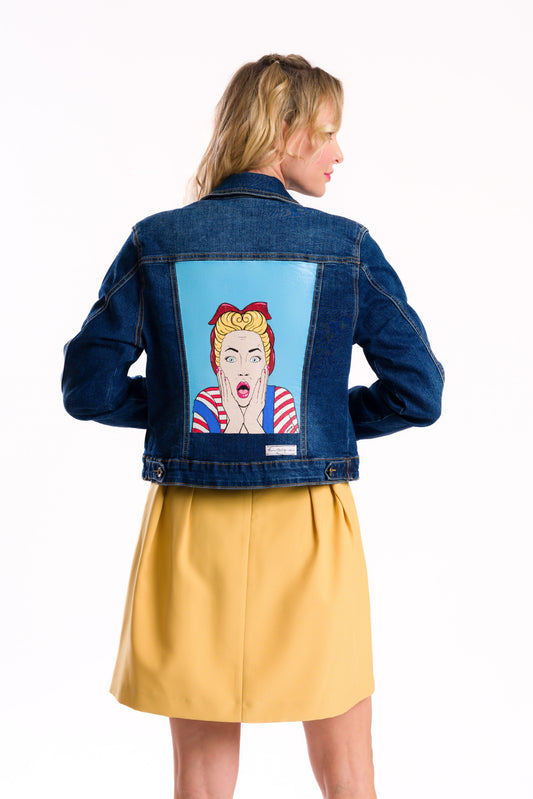 Pop - Art Woman "Oh WOW" denim jacket #recycled