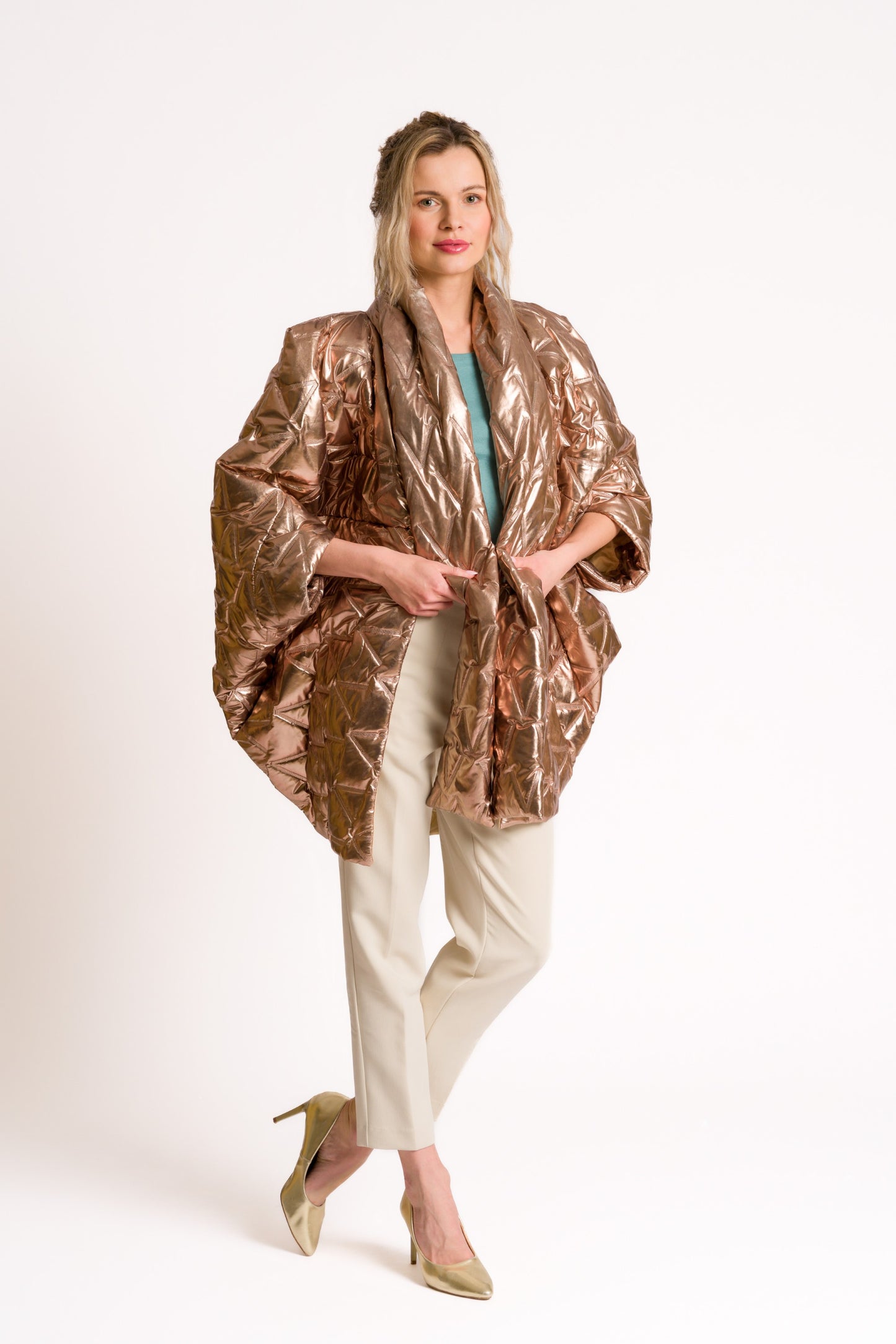 The metallic puffer poncho