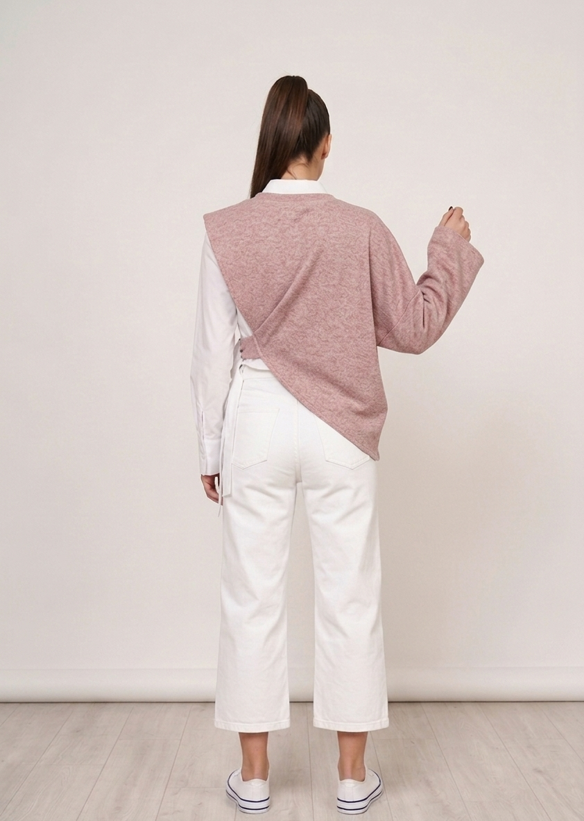 Upcycled Asymmetric Cropped Sweater – Pink