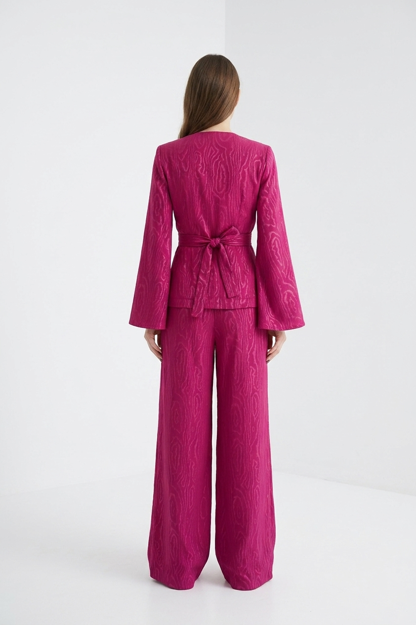 Upcycled Curtain Shirt in Magenta Woodgrain Jacquard