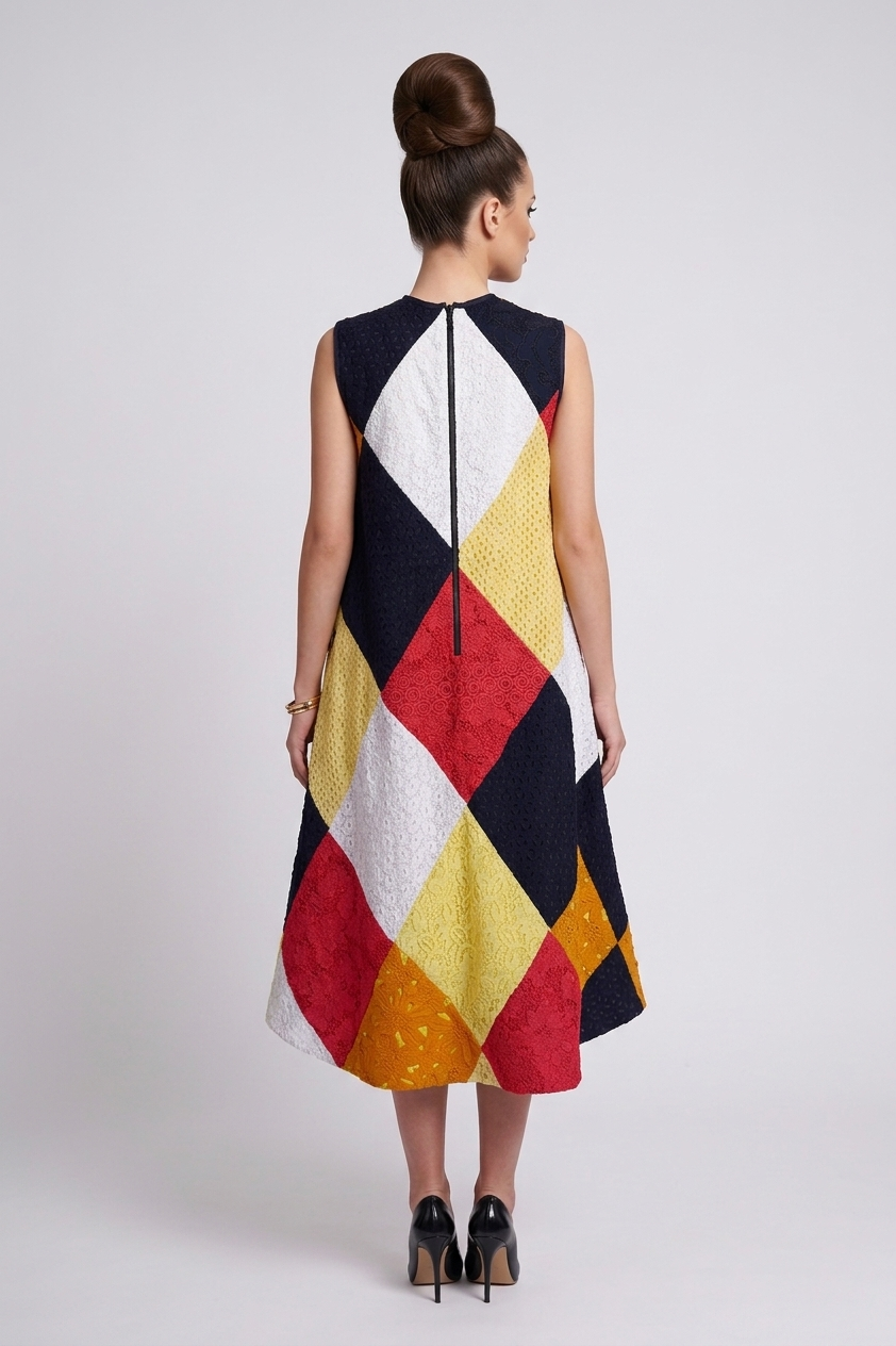 Upcycled Lace Patchwork Harlequin A-Line Dress