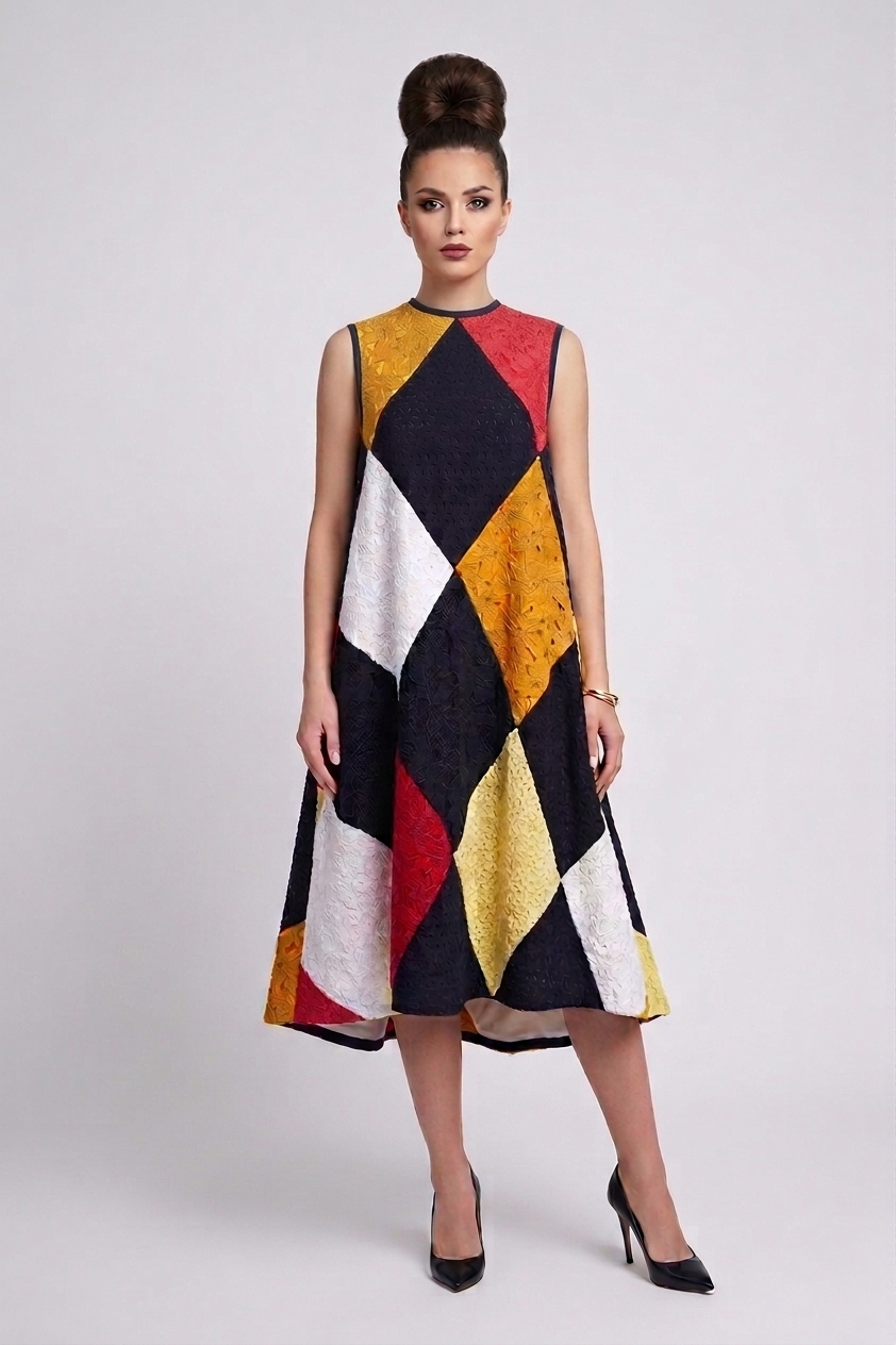 Upcycled Lace Patchwork Harlequin A-Line Dress